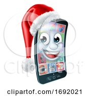 Poster, Art Print Of Christmas Cell Mobile Phone Mascot In Santa Hat