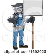 Poster, Art Print Of Wolf Cartoon Mascot Handyman Holding Sign