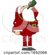 Poster, Art Print Of Cartoon Santa Claus Drinking Wine From The Bottle