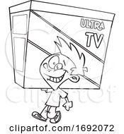 Cartoon Lineart Boy Carrying A TV On Black Friday by toonaday