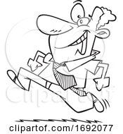 Poster, Art Print Of Cartoon Black And White Eager Businessman Running