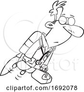 Poster, Art Print Of Cartoon Black And White Hi Tech Doctor Flying With A Jet Pack