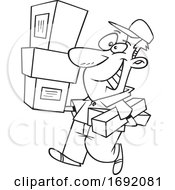 Poster, Art Print Of Cartoon Black And White Delivery Man Carrying Packages