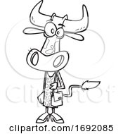 Cartoon Lineart Female Cow Shopping