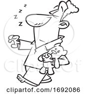 Cartoon Lineart Man Sleep Walking