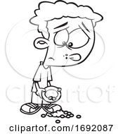Poster, Art Print Of Cartoon Black And White Sad Boy With Spilled Beans
