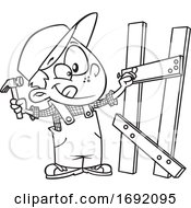 Cartoon Lineart Boy Building A Fence by toonaday