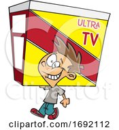 Cartoon White Boy Carrying A TV On Black Friday by toonaday