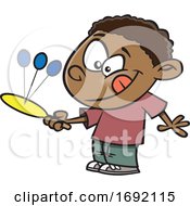Cartoon Black Boy Playing Paddleball by toonaday