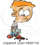 Poster, Art Print Of Cartoon Sad Boy With Spilled Beans