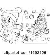 Poster, Art Print Of Christmas Penguin With A Sled