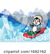 Poster, Art Print Of Christmas Penguin Sledding
