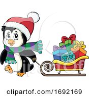 Poster, Art Print Of Christmas Penguin With A Sled