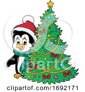 Christmas Penguin With A Tree
