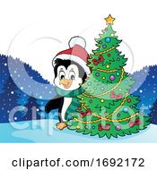 Poster, Art Print Of Christmas Penguin With A Tree
