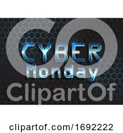 Poster, Art Print Of Cyber Monday Background With Metallic Text On Hexagonal Pattern
