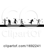 Silhouette Christmas Children In Winter Playing by AtStockIllustration