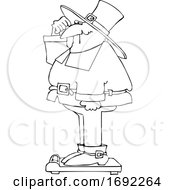 Poster, Art Print Of Cartoon Pilgrim Standing On A Scale Showing Holiday Weight Gain After Thanksgiving