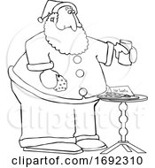 Cartoon Black And White Santa Enjoying A Snack