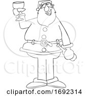 Cartoon Black And White Santa Giving A Christmas Toast