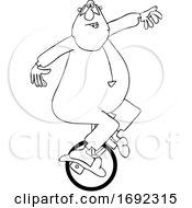 Cartoon Black And White Santa Riding A Unicycle In His PJs