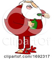Poster, Art Print Of Cartoon Sick Santa Taking Cough Syrup