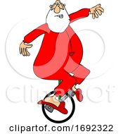 Poster, Art Print Of Cartoon Santa Riding A Unicycle In His Pjs