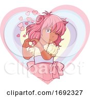 Poster, Art Print Of Pink Haired Anime Girl Forming A Heart With Her Hands