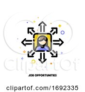 Poster, Art Print Of Icon Of Employees Photo And Diverging Arrows For Career Opportunities Concept