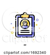 Poster, Art Print Of Icon Of Clipboard With Person Photo And Text For Curriculum Vitae Or Resume Concept