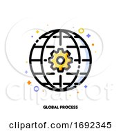 Icon Of Gear And Globe For International Business Process Concept