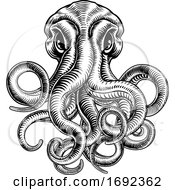 Poster, Art Print Of Octopus Or Cthulhu Squid Monster Vintage Woodcut