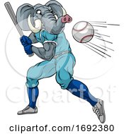 Poster, Art Print Of Elephant Baseball Player Mascot Swinging Bat