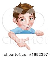 Poster, Art Print Of Boy Kid Cartoon Child Character Pointing At Sign