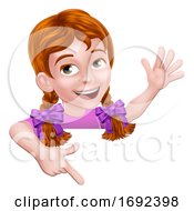 Poster, Art Print Of Girl Kid Cartoon Child Character Pointing At Sign