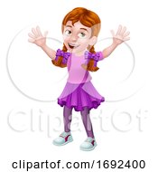 Poster, Art Print Of Girl Kid Cartoon Character Waving
