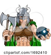 Poster, Art Print Of Viking Female Gladiator Bowling Warrior Woman