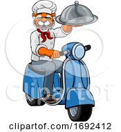 Poster, Art Print Of Tiger Chef Scooter Mascot Cartoon Character