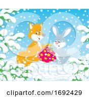 Poster, Art Print Of Cute Fox And Rabbit With A Gift