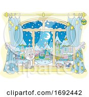 Poster, Art Print Of House Cat In A Window On A Winter Night