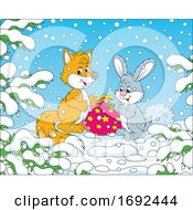 Poster, Art Print Of Cute Fox And Rabbit With A Gift