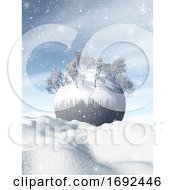 3D Winter Landscape With Snowy Globe Nestled In Snow