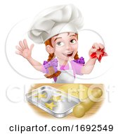 Poster, Art Print Of Girl Child Chef Kid Cartoon Character Baking