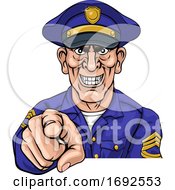 Poster, Art Print Of Policeman Mean Police Officer Ponting Cartoon
