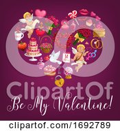 Be My Valentine Love Message Quote In Flower Heart by Vector Tradition SM
