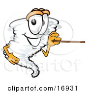 Tornado Mascot Cartoon Character Holding A Pointer Stick