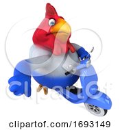 3d Chubby French Chicken Riding A Scooter On A White Background by Julos