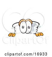 Tornado Mascot Cartoon Character Peeking Over A Surface