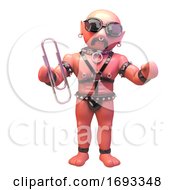 3d Cartoon Gay Leather Fetish Man In Bondage Gear Holding A Paperclip 3d Illustration
