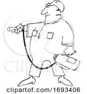 Poster, Art Print Of Cartoon Man Using A Fire Extinguisher